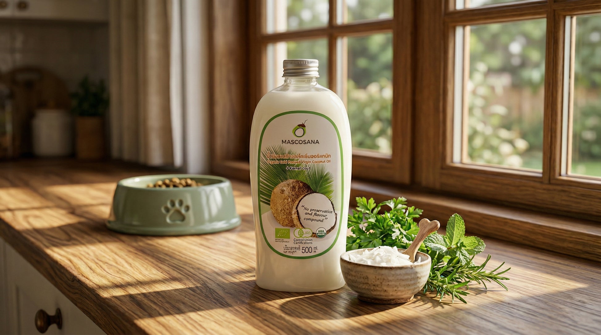 Tropicana - Kaltgepresstes Kokosnussöl 500 ml - Aus Thailändischen Kokosnüssen - Zur Fellpflege oder als Futterzusatz Mascosana